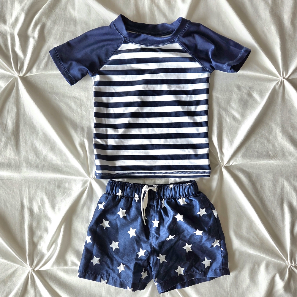 Kids Navy Striped and Star Rashguard Set